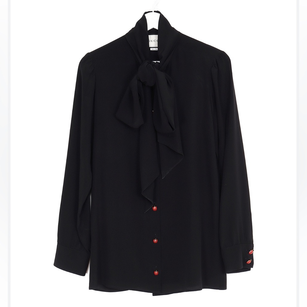 Gucci Silk Bowtie Ladybugs Blouse - Black (SIZE EU38)